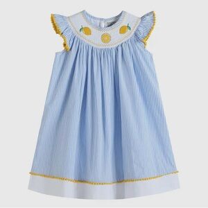 Smocked lemon blue stripe dress